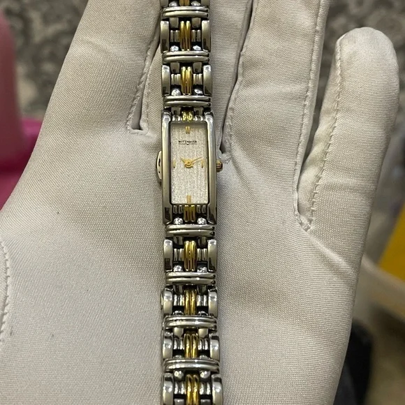 Wittnauer 1990s Ladies Quartz Two-Tone Bangle Watch Tank  display picture 3